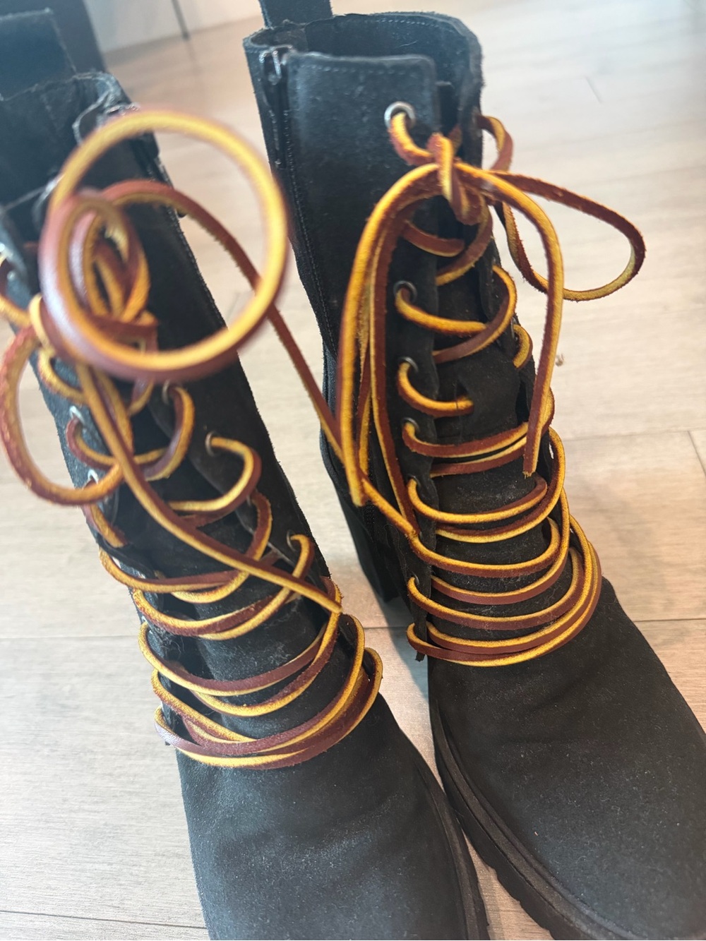 Free People Black Leather Boots with Unique Leather Laces - Picture 5 of 6